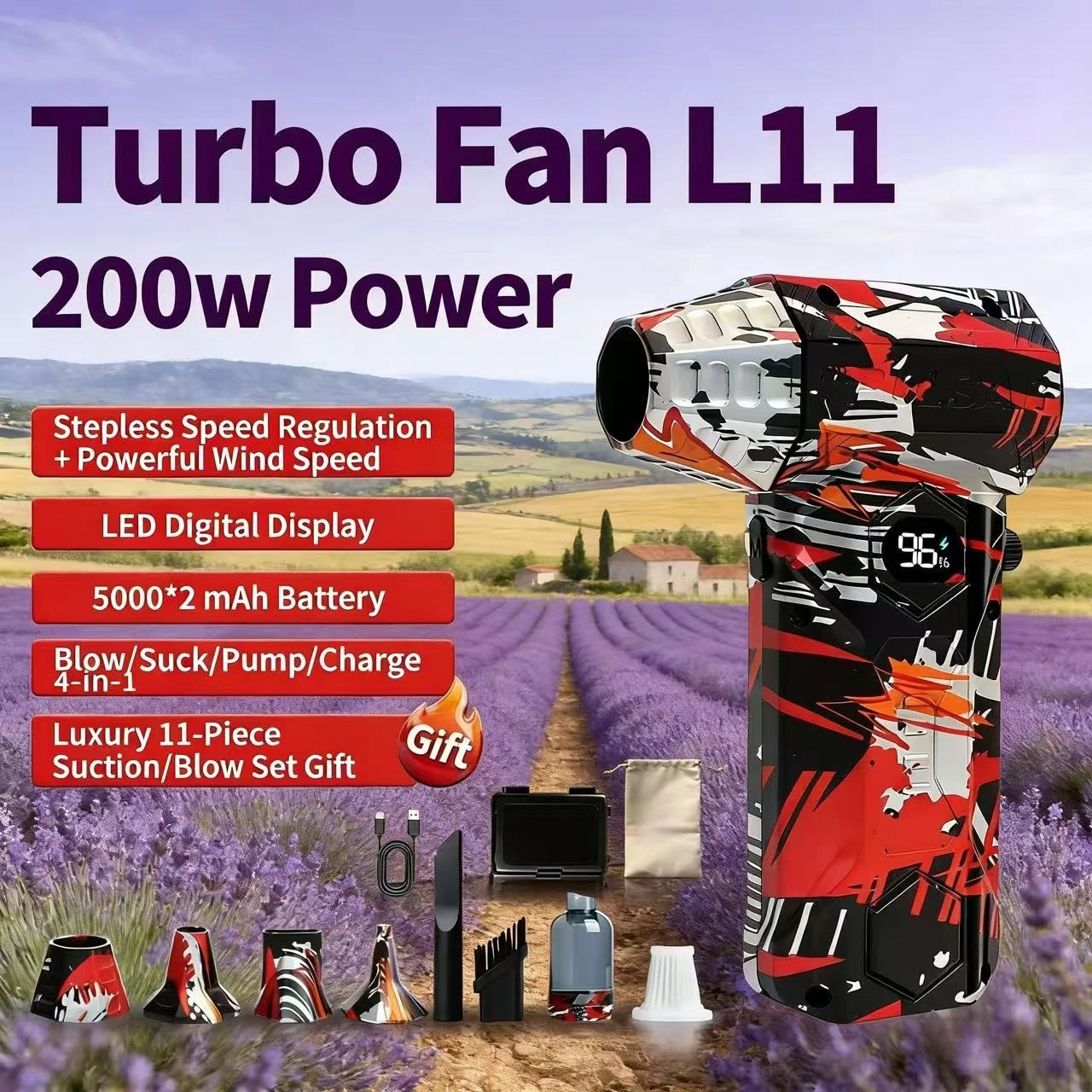 

L11Pro Air Blower 390000RPM Turbo Jet Fan Powerful Computer Dust Blowing Cleaning Tools Type-C Recharging Portable Handheld Drye