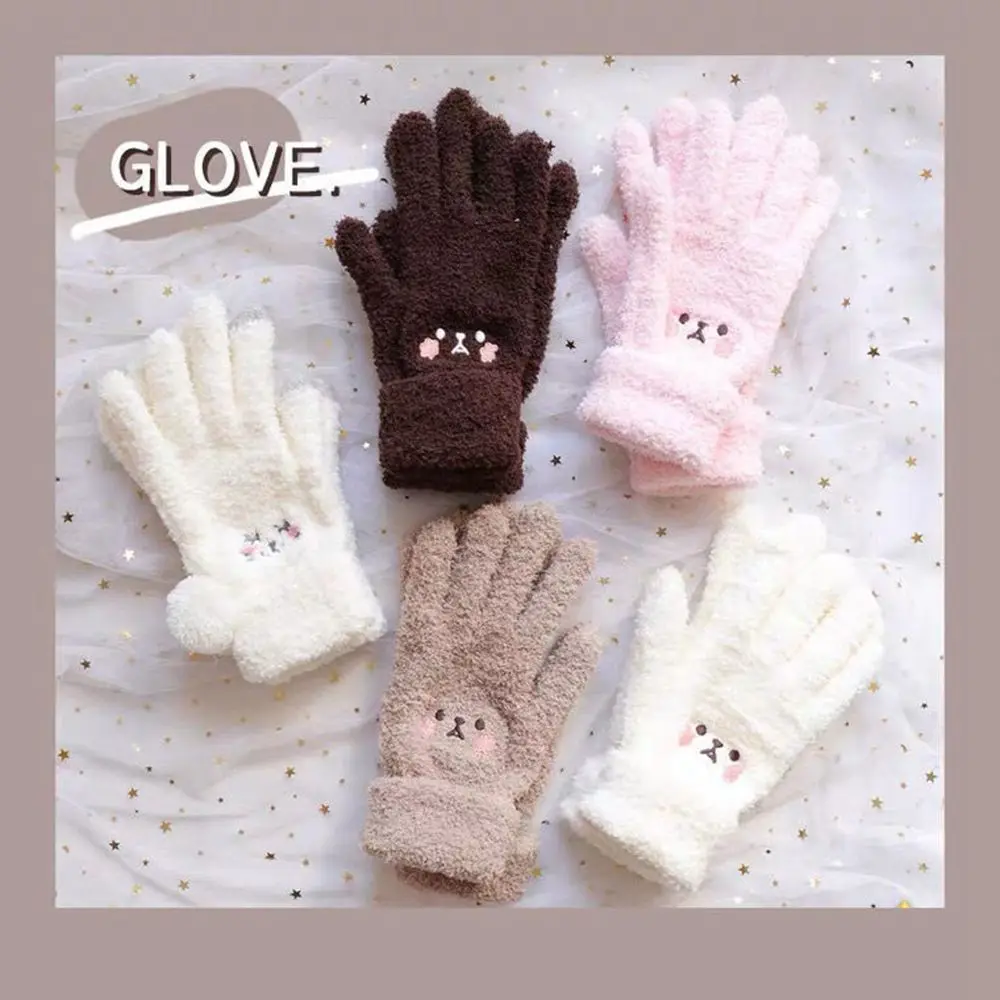 Cute Soft Plus Velvet Driving Gloves Smile Knitted Gloves Wool Mittens Touch Screen Gloves Full finger Gloves Female Gloves