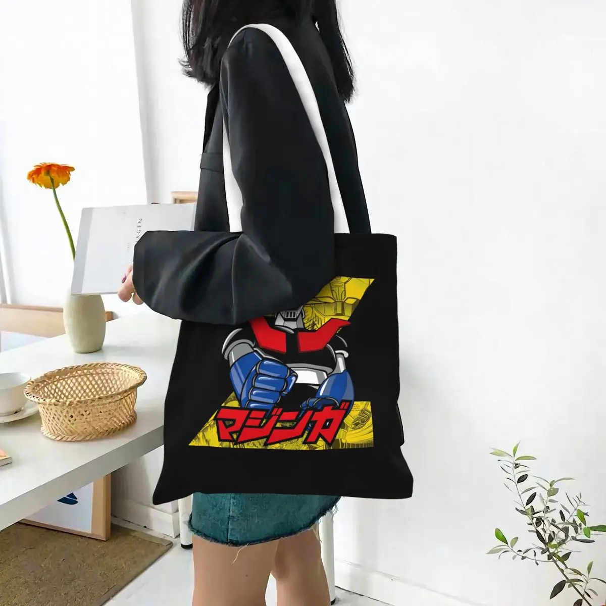 Mazinger Z Goldorak Actarus Grendizer Mask Shopping Bags Canvas The Tote Bag Folding for Ladies Shoulder Tote Travel Handbag