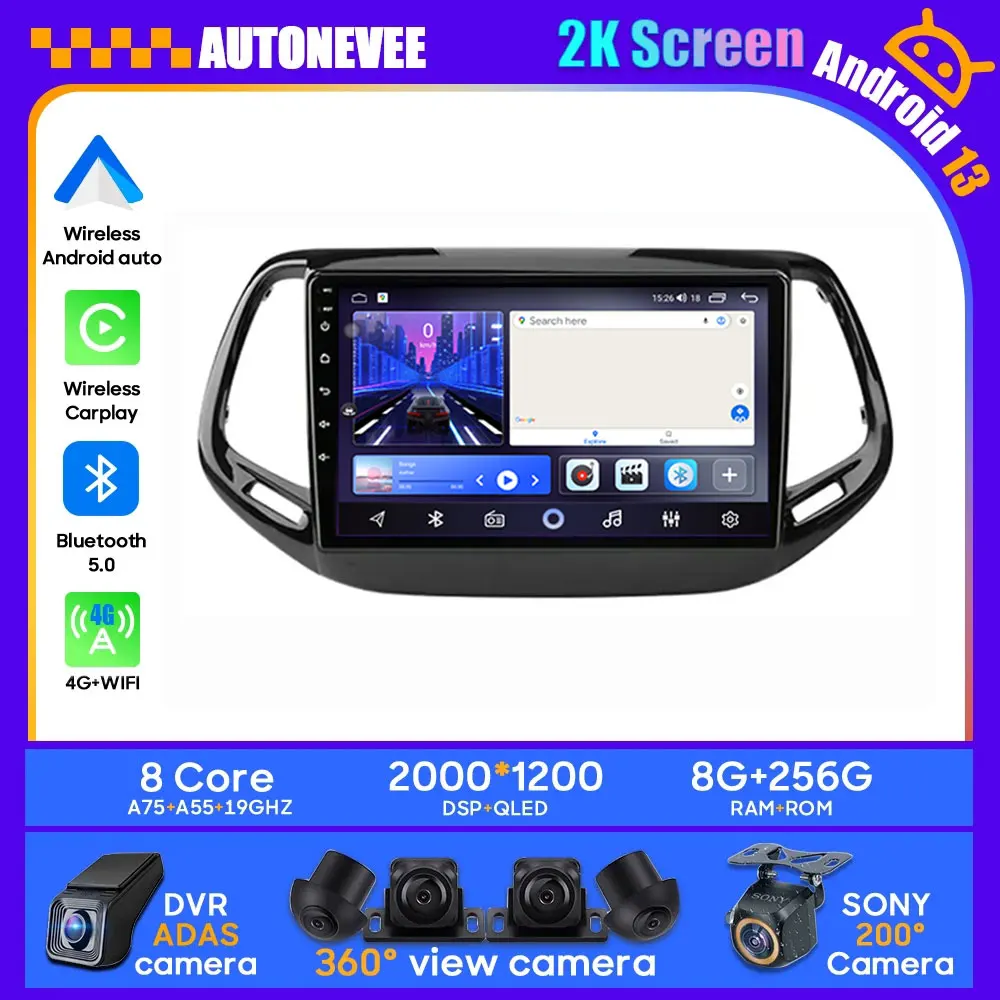 

Car For Jeep Compass 2 MP 2017-2019 GPS Navigation Android Auto Screen Carplay 4G Wifi No 2din DVD Stereo multimedia player HDR