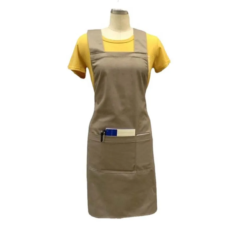 Embroidery Logo Cotton Kitchen Apron Beauty Nail Salon Milk Tea Coffee Shop Attendant Work Accessories Color Uniform Woman Apron