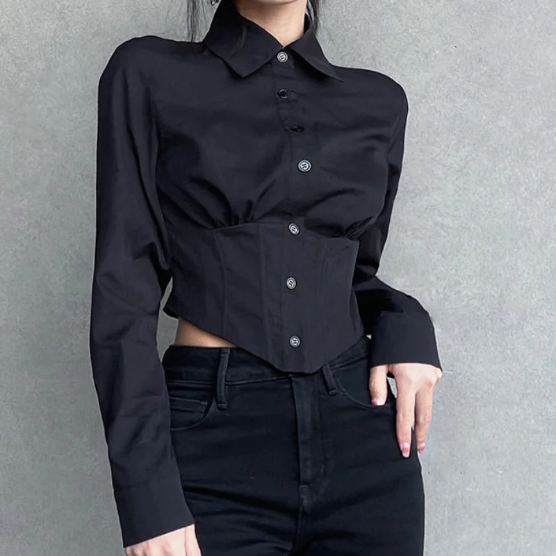 Shirt Women Spring Solid Irregular Slim Crop Tops All-match Office Ladies Popular Classic Temperament Chemise Femme Ulzzang Chic