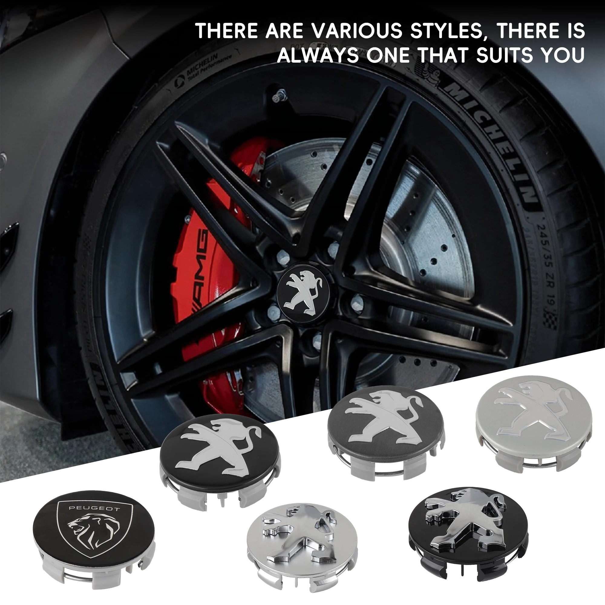 56/60MM 4pcs Car Wheel Center Hub Cap Badge Cover For Peugeot 2008 3008 4008 5008 207 208 307 308 107 408 108 Auto Decoration