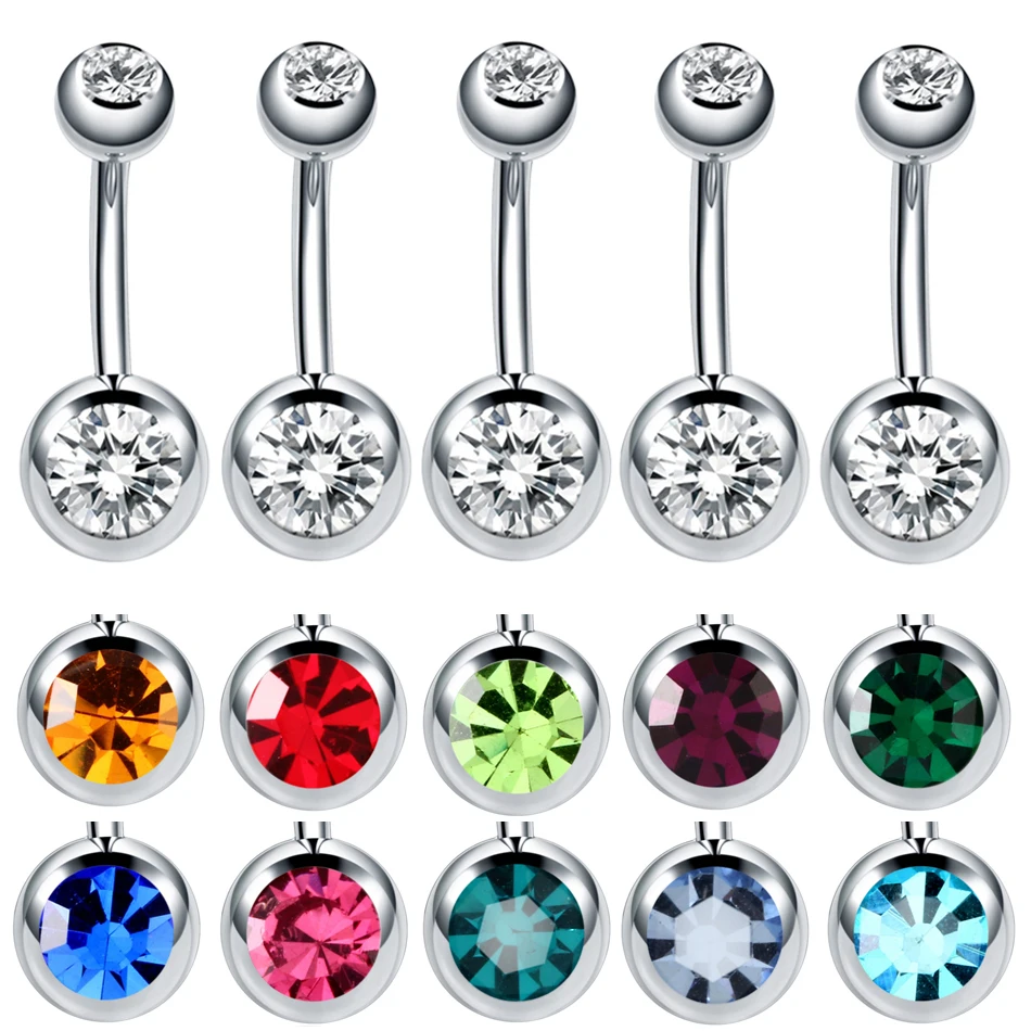 10pcs/lot Steel 14G Crystal Navel Piercing Belly Button Ring Rhinestone CZ Navel Barbell Stud Sexy Ombligo Ball Nombril Jewelry