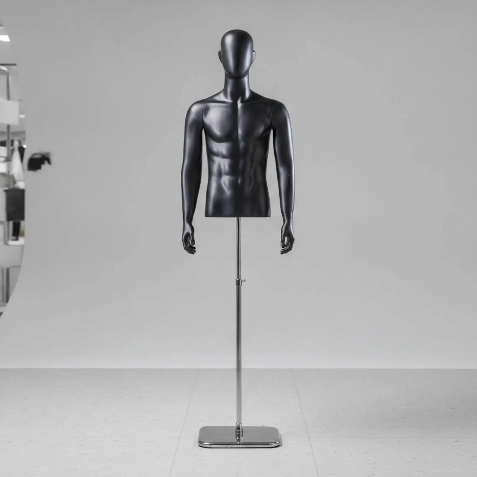 Mannequin Display Stand for Mens Clothing with Fiberglass ABS Iron Construction and Flat Base for Shirts Sportswear and Tailored