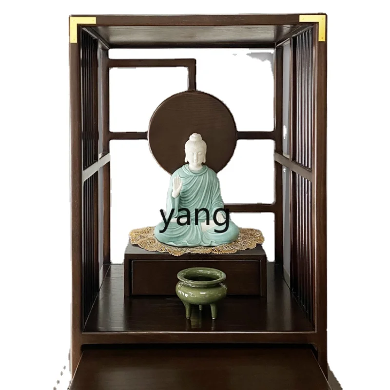 Yhl God of Wealth Ancestor Altar Household Modern Light Luxury Buddha Niche Wall-Mounted All Solid Wood