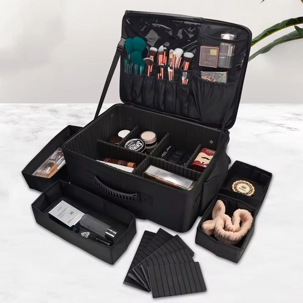 New Large Capacity Professional Trolley Luggage Box Cosmetic Nail Art And Beauty Storage Rolling Makeup  Barbershop Supplies