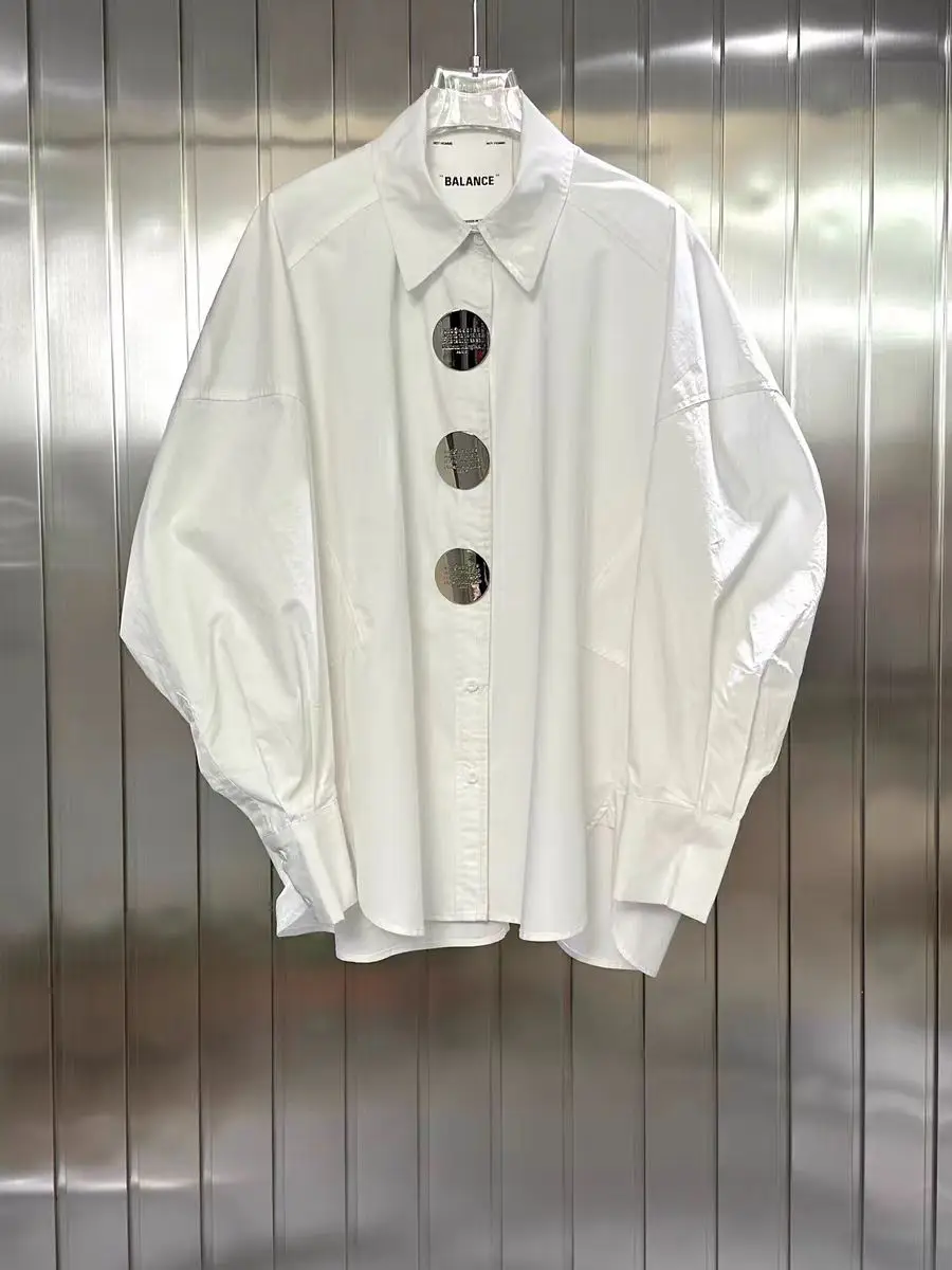 New In 2025 Autumn Loose Casual Oversized Cotton Shirts Blouses For Women Sequined Stitch Single Breasted Shirt Top Blusas