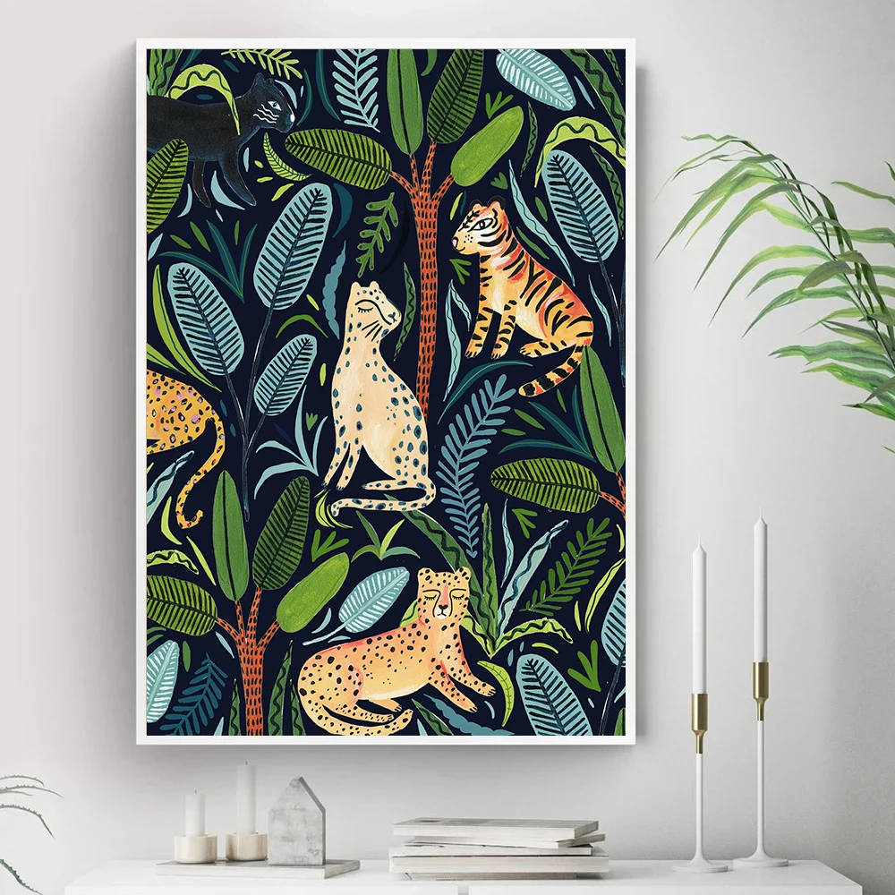 Tropical Jungle Animal Posters Botanical Illustration Prints Canvas Painting Nursery Wall Art Pictures Home Living Room Decor