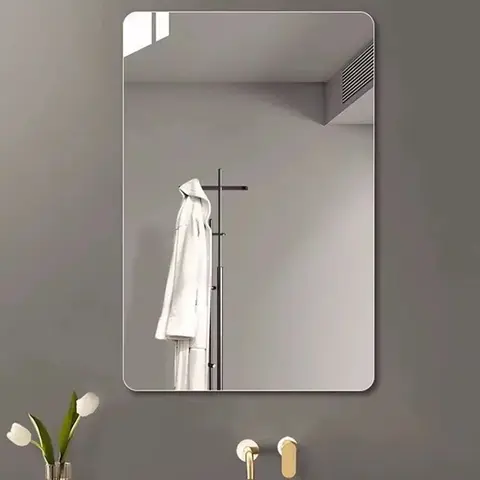 Espelho Adesivo Plástico 25x40cm Flexível em Formato Oval ou Retangular para Decoração de Interiores