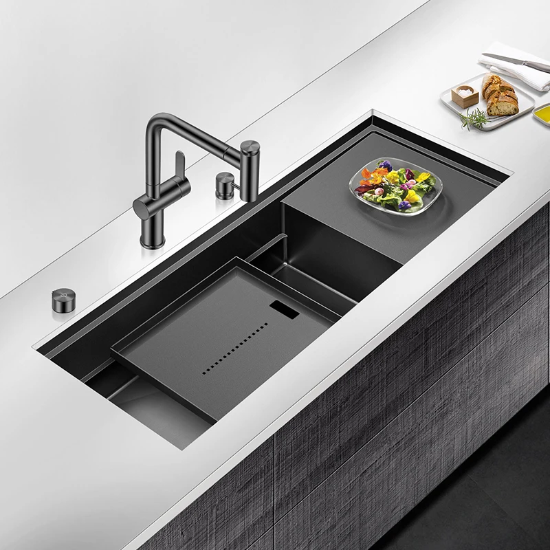 

ASRAS Nano Black Single Large Size Hidden Kitchen Sink 4mm Thickness Handmade Undermount Installation Sinks