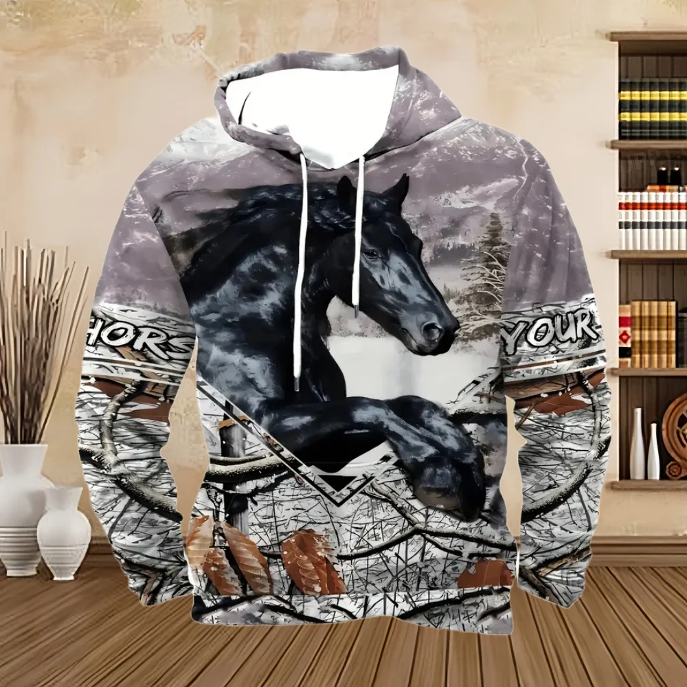 Vintage Horse 3D Print Harajuku Street Sports Men\'s Sweatshirt Fall Outdoor Climbing Running Long Sleeves Blouse Men\'s Hoodies