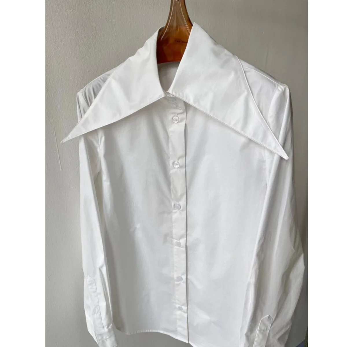 large lapel shirt women\'s minimalist design sense versatile long-sleeved shirt white top pure cotton square collar