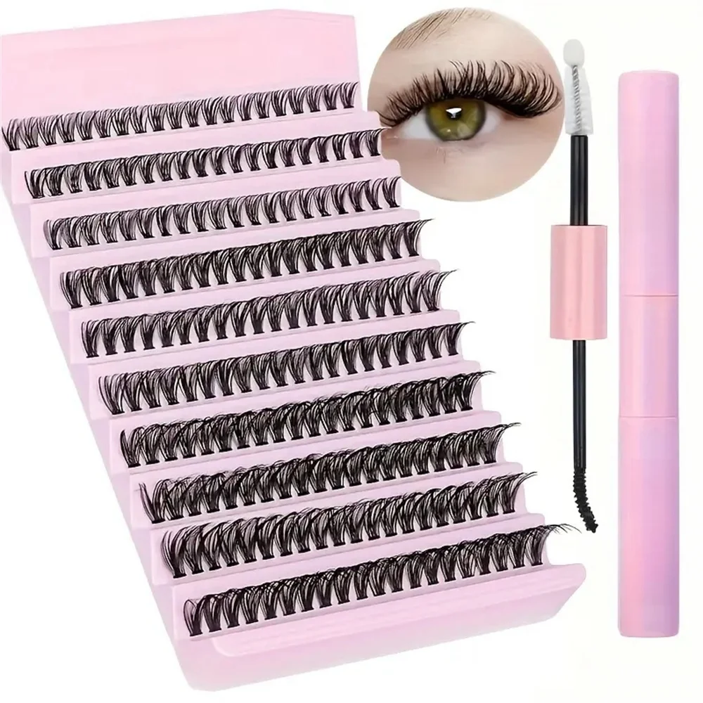 Single Cluster False Eyelashes Set with Eyelash Glue, 200 Sets of Natural Curling Eyelash Extension Accessories, Eye Makeup Accessories