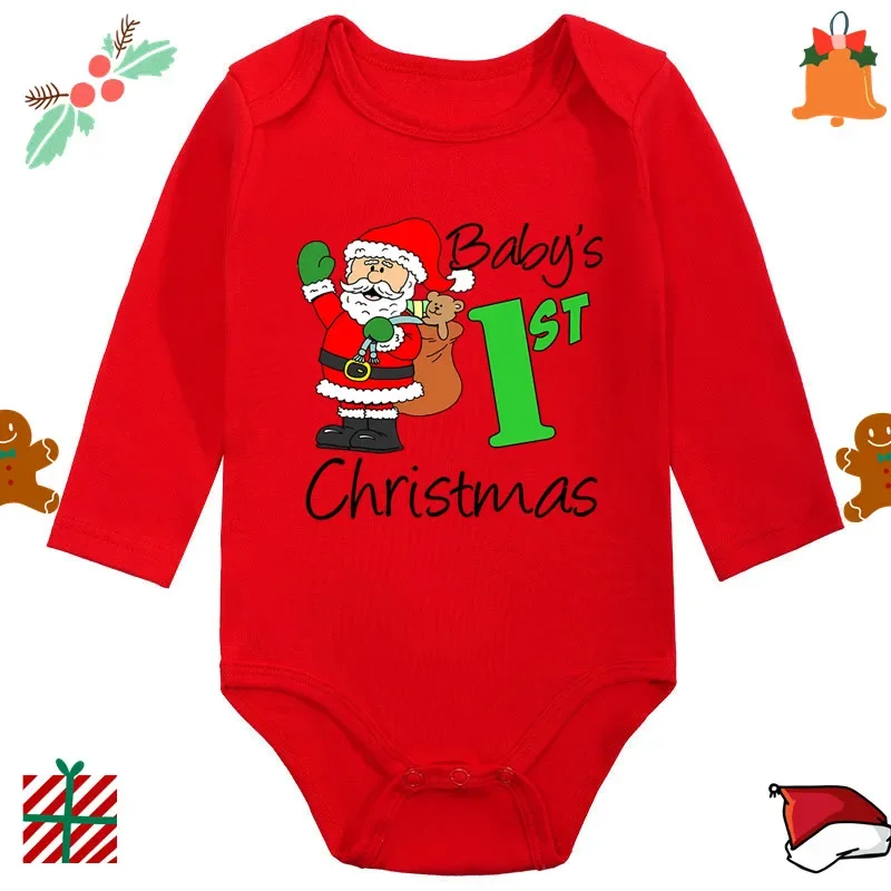 My First Christmas Long Sleeve Baby Bodysuit Infant Baby Red Cotton Newbron Christmas Romper Clothing