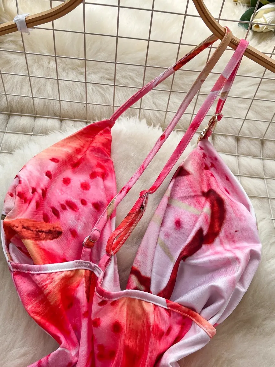 Foamlina ฤดูร้อนคอ SLIM FIT PURE Desire สาวร้อน Bodycon ชุดมินิยุโรปเซ็กซี่ Slanted COLLAR พิมพ์ Halter Dresses