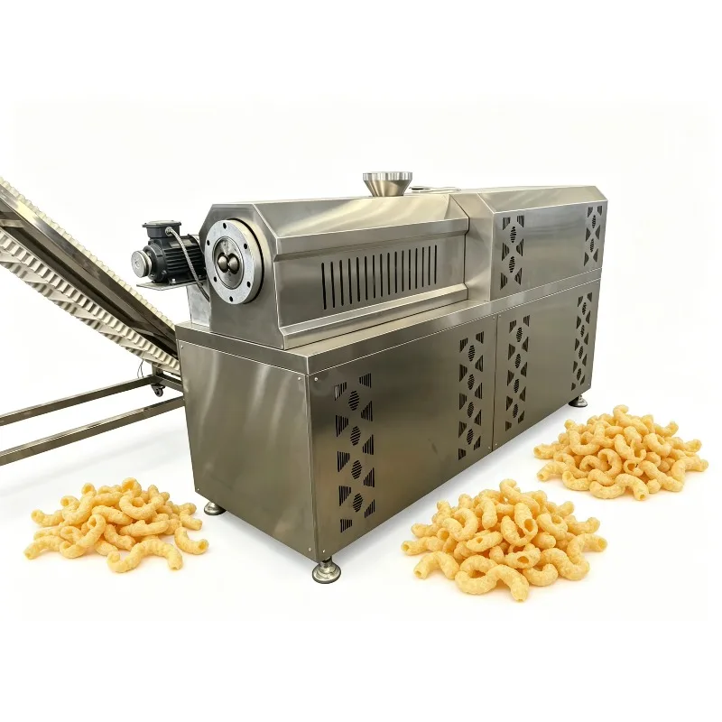 Customized Stainless Steel Curly Puff Snack Extruder Twin Screw Extrusion Machine With Conveyor For Corn Snacks Making