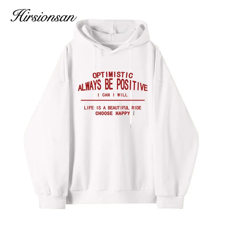 Hirsionsan Letter Print Women Hoodies 2023 New Long Sleeve Ladies Sweatshirt Streetwear Winter Warm Pullovers Loose Clothes