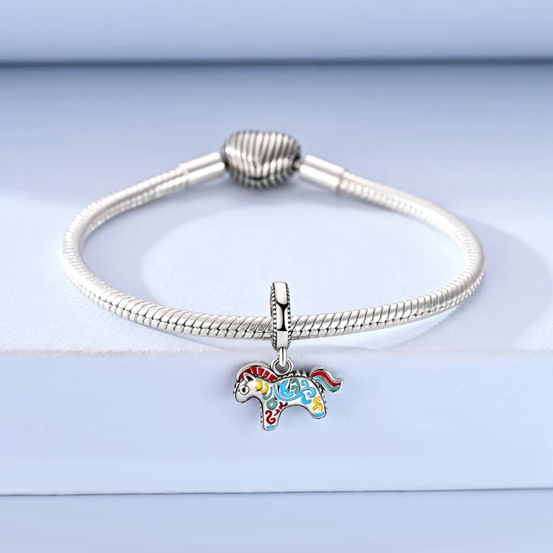 

925 Sterling Silver Painted Horse Charms Pendants For Women Fit Original Bracelet DIY Birthday Party Jewelry Gifts