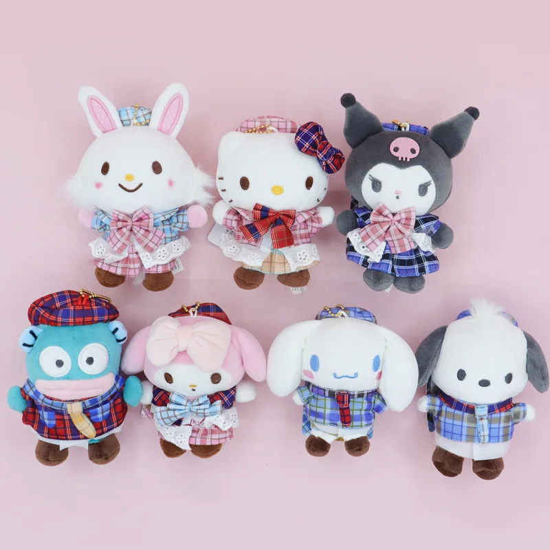 

Hello Kitty Cute Kuromi My Melody Plaid Retro Plush Doll Pendant Anime Girly Heart Plush Decoration Birthday Gifts