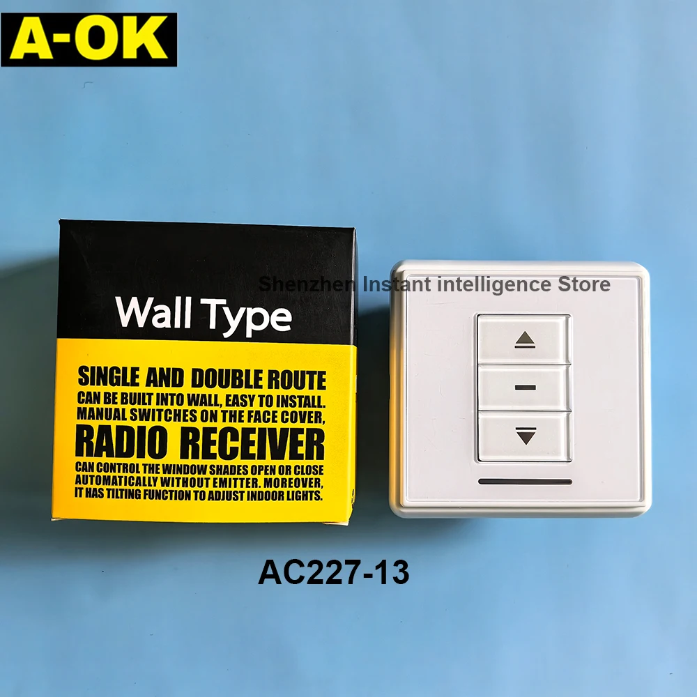 

A-OK AC227-13 DC route radio receiver wall curtain switch with External RF433 Receiver100-240VAC Output 24V/12V