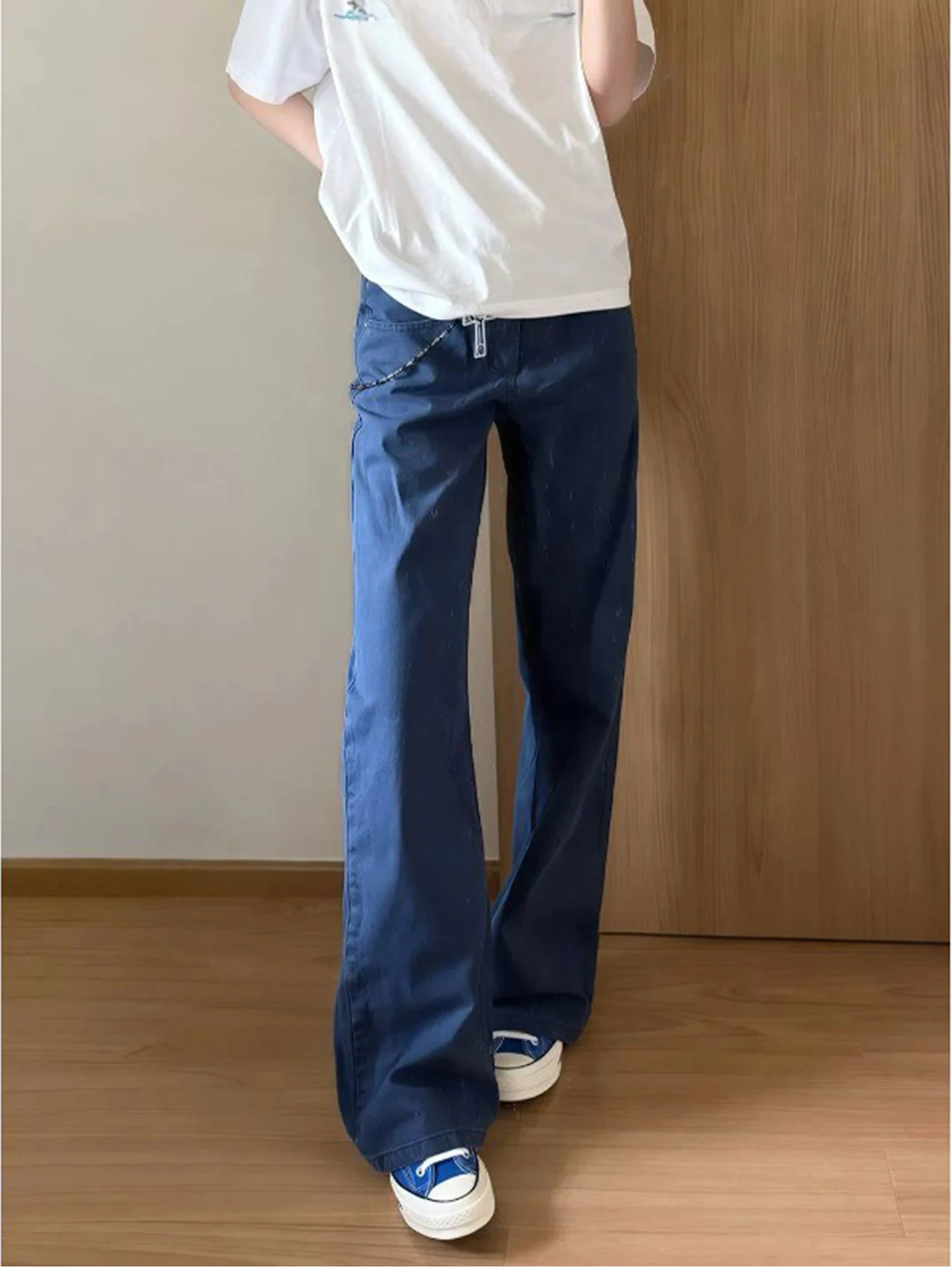 Vintage American Retro Workwear Blue Men's Straight Leg High Street Vibe Pants Casual Comfortable Breathable Summer Jeans