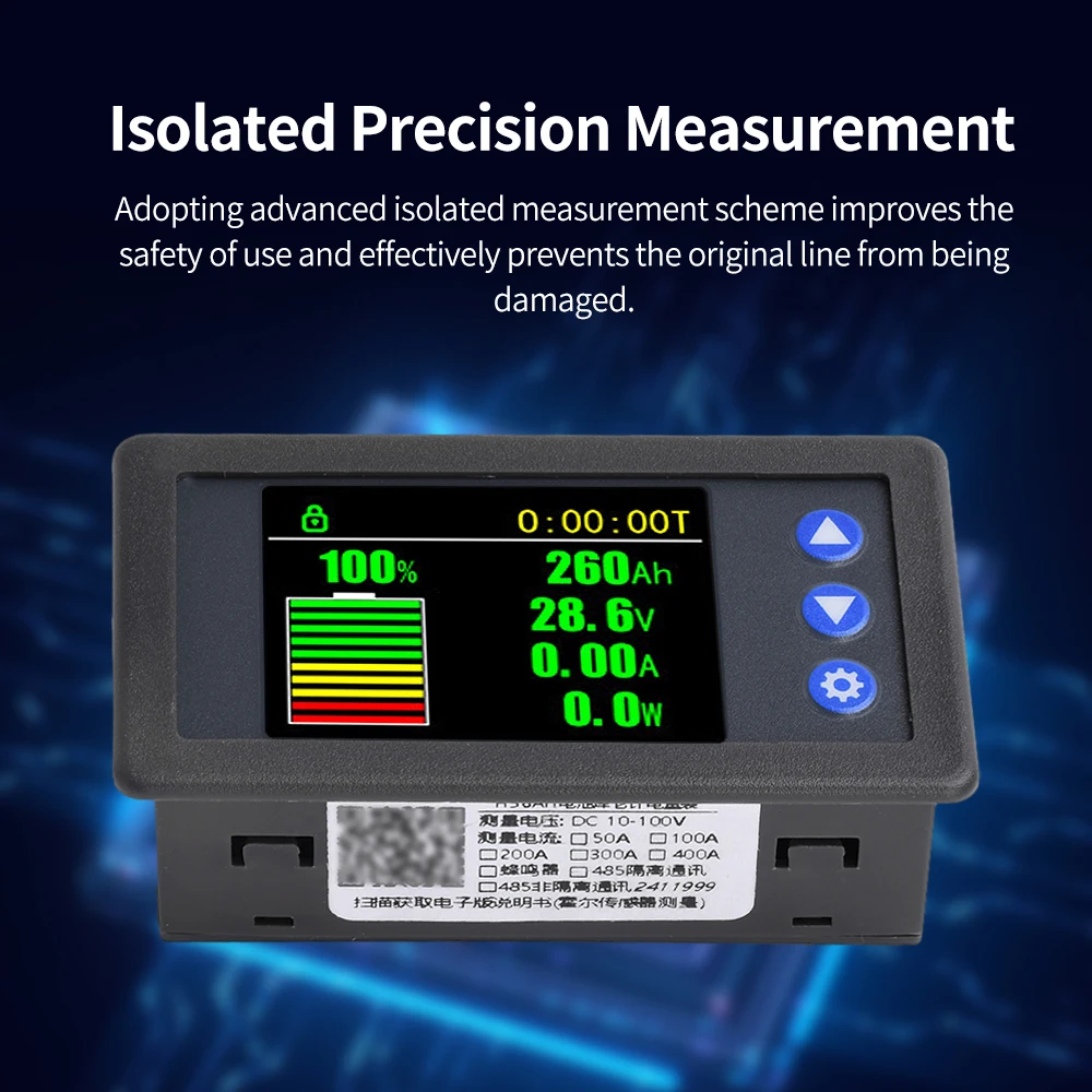 H56AH LCD Digital Hall-Coulomb Meter Voltage Current Power Meter Display DC10-100V 50A 100A 200A 300A 400A Car voltmeter Ammeter