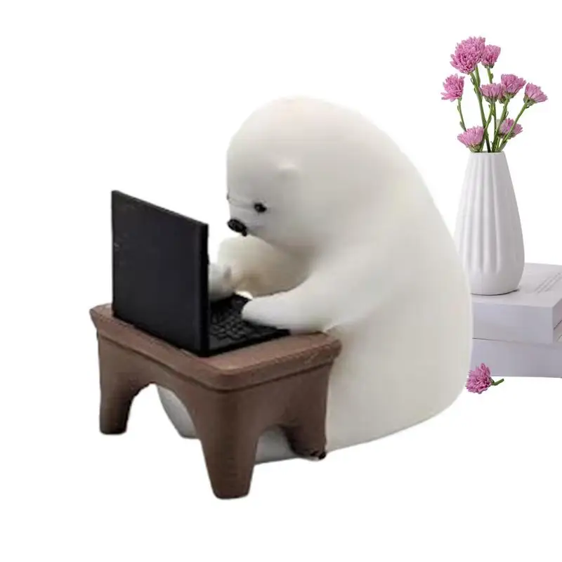 تمثال الدب العامل مصغر المبرمج الحيوان تمثال لطيف الدب الصغير رمز الكتابة الحلي المنزل مكان العمل مكتب الديكور