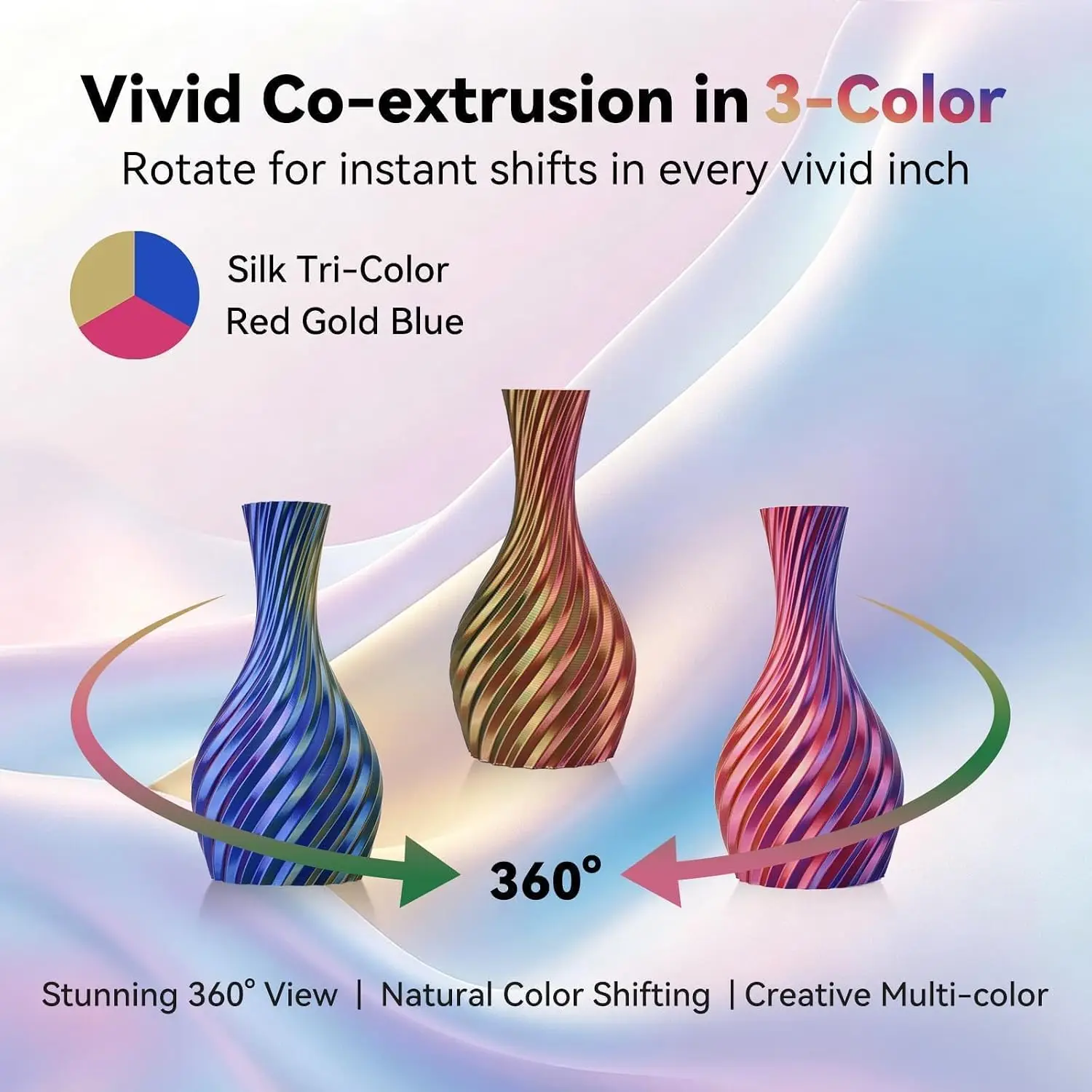 Tri Color Silk PLA Filament Ten Spools Multicolor Printing 175mm