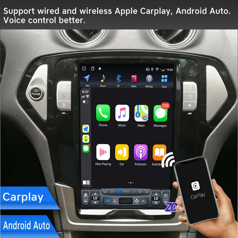 Android 11 12.8 Inch Vertical Screen Tesla Style Car Radio GPS  Carplay Auto Navigation Player For Ford  Mondeo 2007-2010