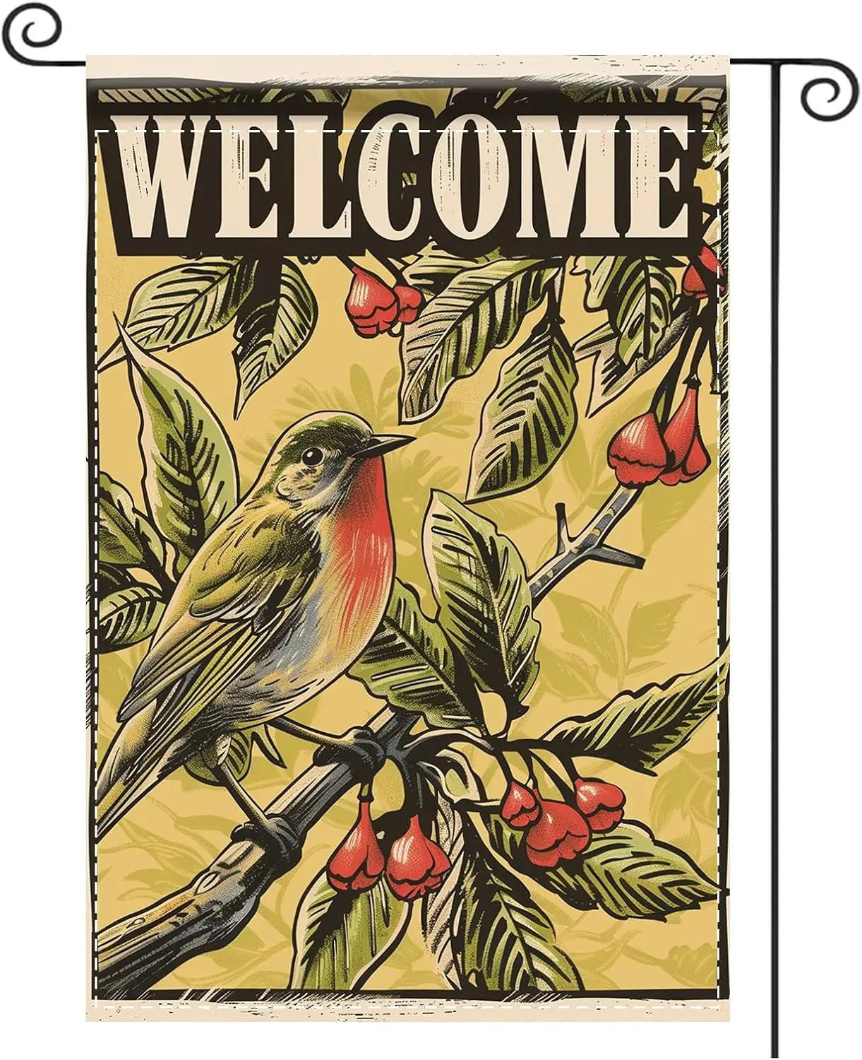 Nuxovilar Garden Flag Banner Bird & Red Flower Design 12x18in Polyester Animal Garden Flag for Outside Yard AAS