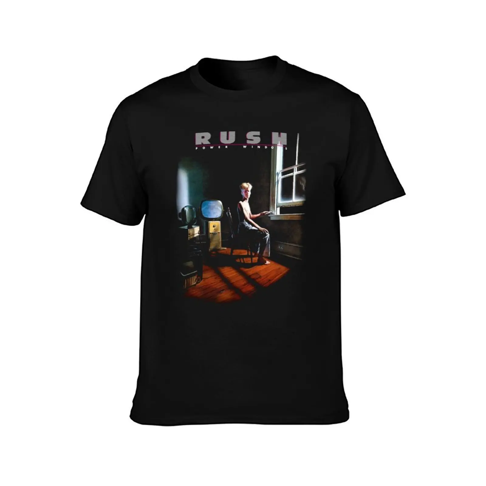 power windows T-Shirt, Summer Casual Cotton Tee, Oversized Streetwear Tops, Vintage Graphic Print, Loose Fit Short Sleeve