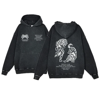 Darc Wolves 남녀공용 스포츠 워싱 후드, 빈티지 스웨터, 힙합 스트리트웨어, 산성 후드 풀오버, 레트로 Y2K 의류