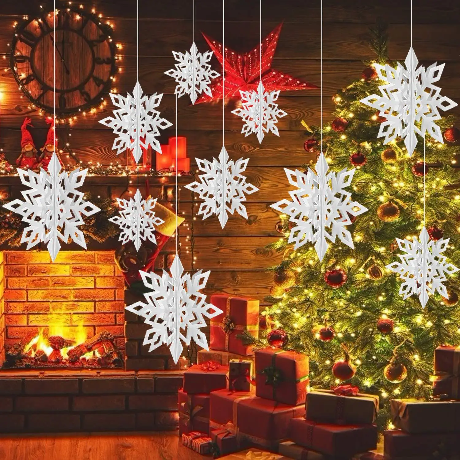 

3D Artificial Snowflakes Paper Garland Banner Christmas Decorations for Home Winter Birthday Party Fake Snow New Year Ornaments