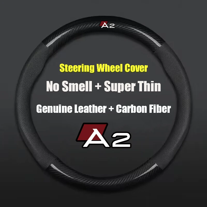 

For Audi A2 38cm Non-slip Car Steering Wheel Cover Carbon Fiber Ultra-thin Leather Auto Interior Accessories