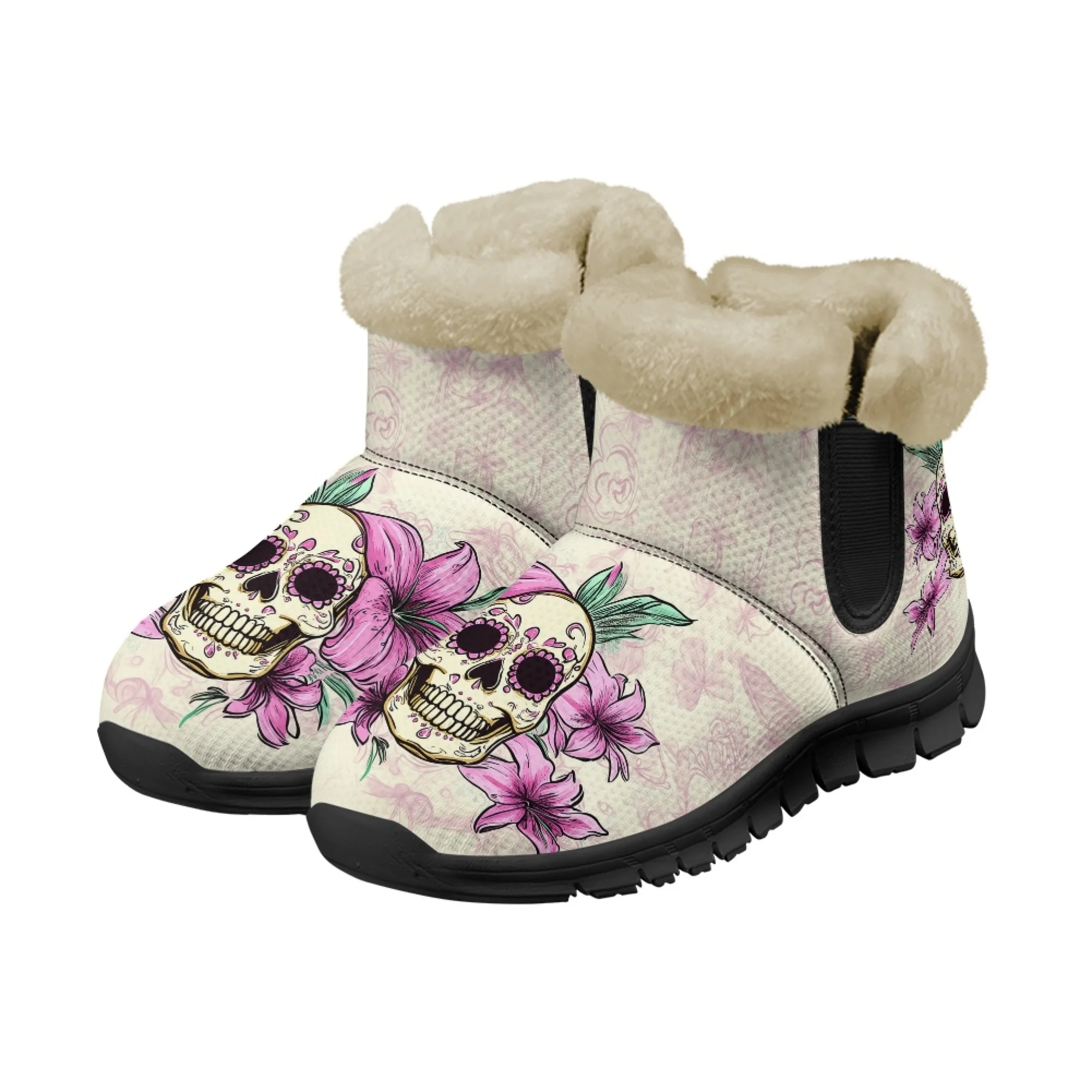 INSTANTARTS botas de nieve para mujer lindo calavera de azúcar Casual suave señoras corto de felpa cómodos zapatos cálidos de invierno frauen stiefel