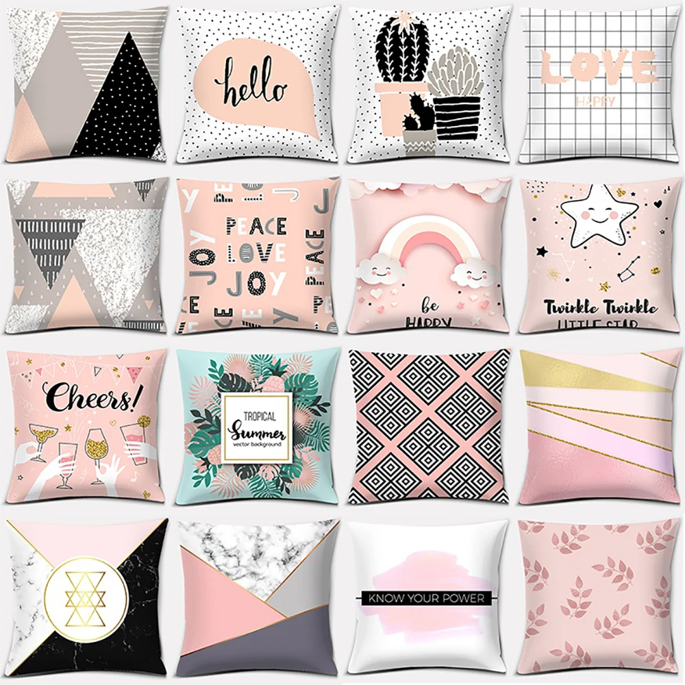Nordic Modern Pink Series Pillow Gift Home Office Decoration Pillow Bedroom Sofa Car Cushion Cover (45cm * 45cm)