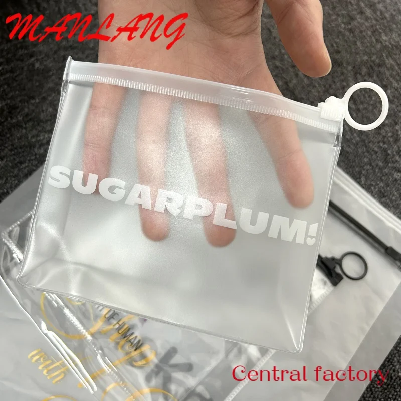 Custom  Zip Lock Custom Printed Logo PVC Jewelry Frosted Plastic Bag with Slider Zipper T Shirt Packaging Zipper Bags for Clothi