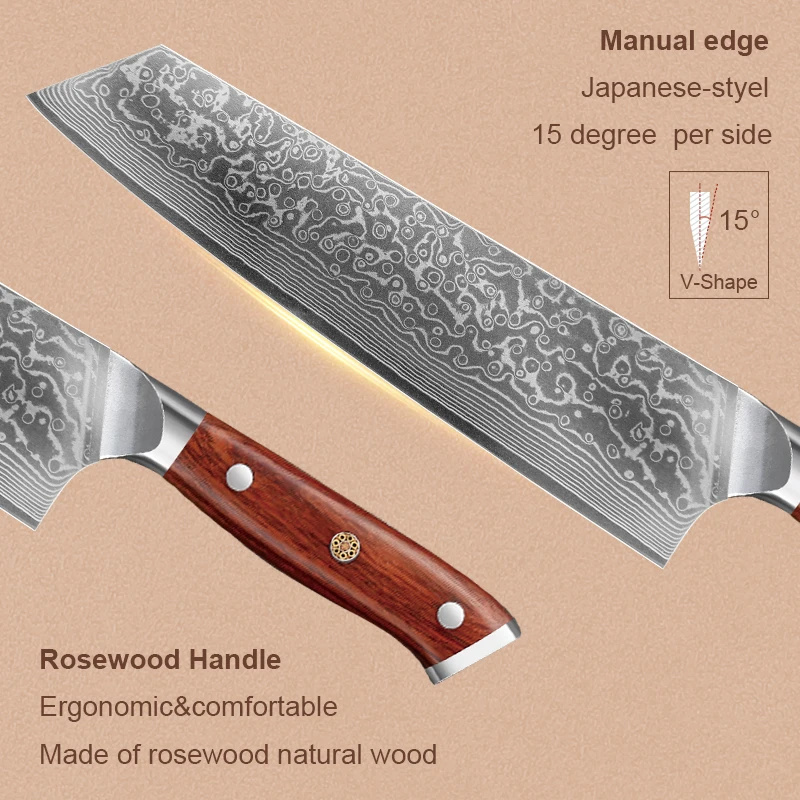 8.5' Professional Kiritsuke Knife Damascus Steel Japanese Forged Chef Knives Super Sharp Cutting Meat Vegetable Rosewood Handle