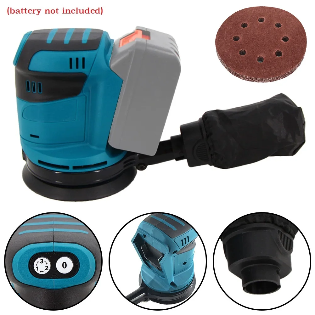 Cordless Electric Sander 125mm 3 Speed Orbital Sander Wood Grinder Sanding Machine With Sandpaper For Makita 18V Battery