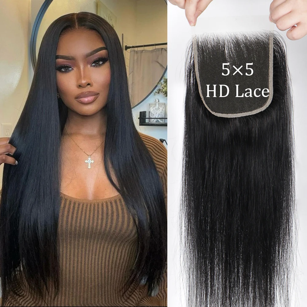 5x5 HD Lace Closure Ultra-thin Invisible HD Lace Closure Tiny Single Knot Pre Plucked Vietnamese Straight Human Hair