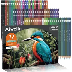 72 Metallic Colouring Pencils, Colouring Pencils for Colouring Pencils Set for Glitter Pencils Wooden Pencil for Artists Drawing