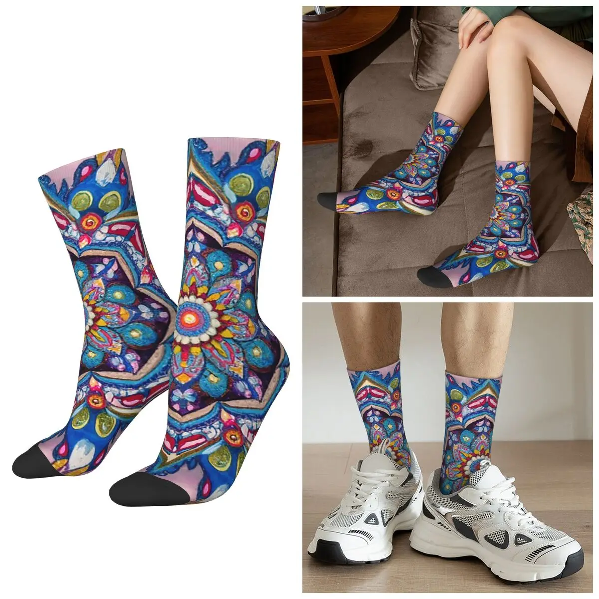

Носки All Seasons Mandala A Kaleidoscope Of Bohemian Socks Harajuku, спортивные носки средней длины, впитывающие пот, для мужчин и женщин