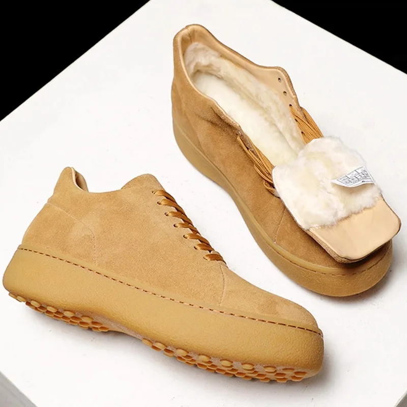 

British Style Fur Wool Casual Snow Boots Men Oxfords Outdoor Anti-Slip Cold-Resistant Thick Plush Warm Winter Cotton Shoes Male