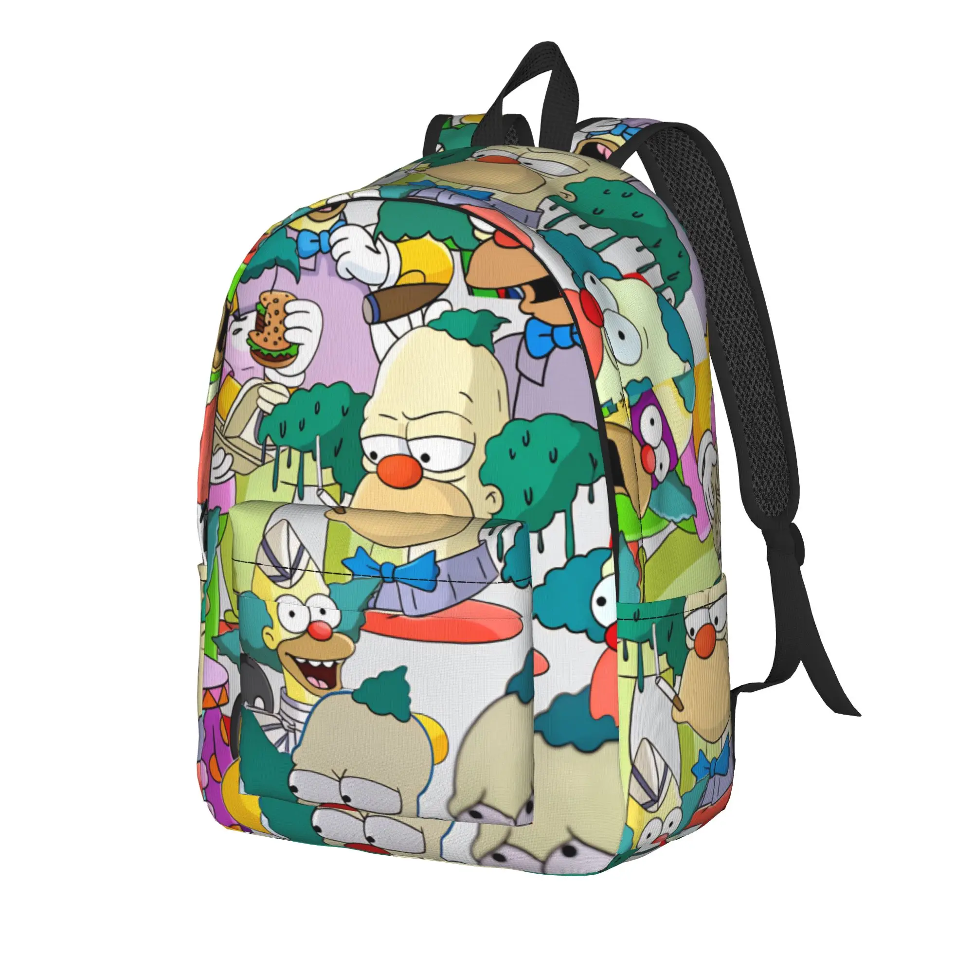 S-Simpsons Funny Clown Print Pattern Backpack  Boy Girl Polyester Hiking Backpacks Large Modern High School Bags Rucksack