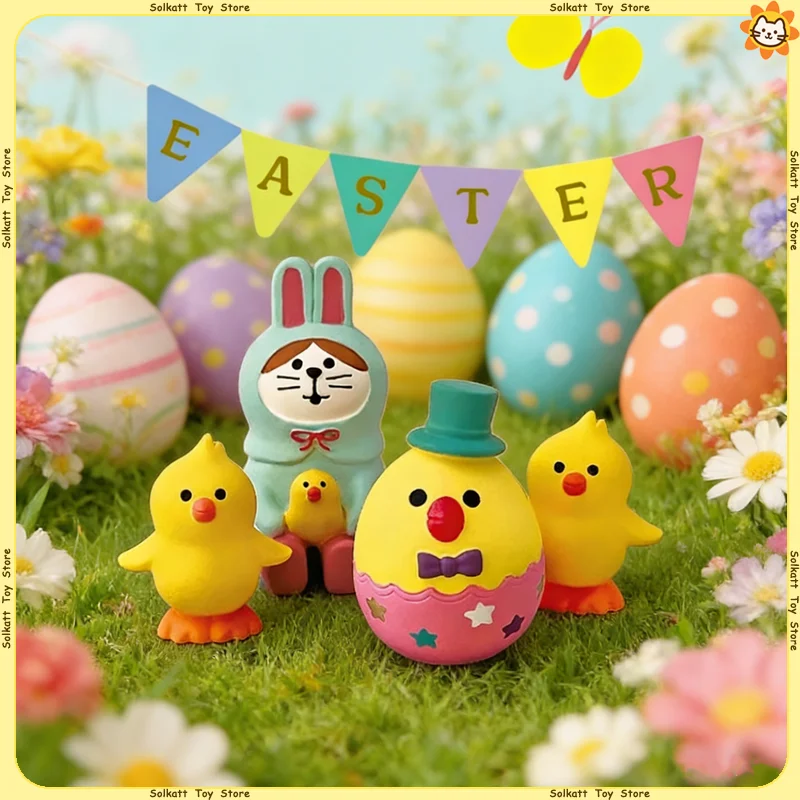 Spring Themed Zakka Figurines Rabbit Tulip Potted Kawaii Easter Eggs Miniatures Japanese Style Desktop Home Decor Resin Gifts