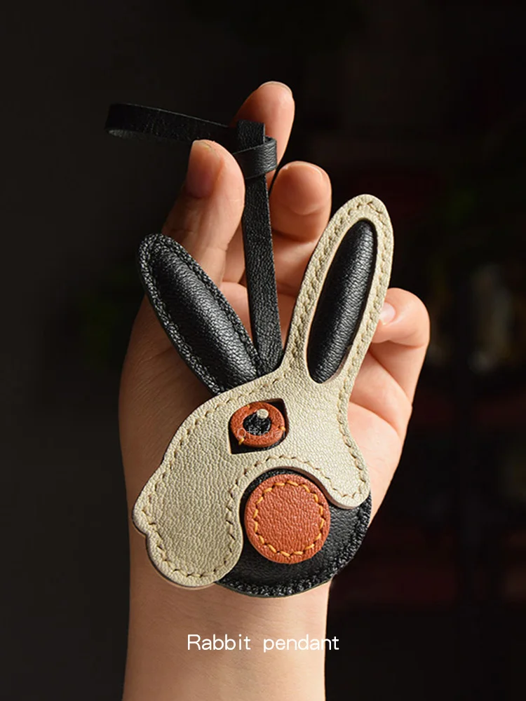 genuine-sheepskin-rabbit-head-charm-handcrafted-with-wax-thread-saddle-stitch-cute-rabbit-head-bag-charm-，keychain-original
