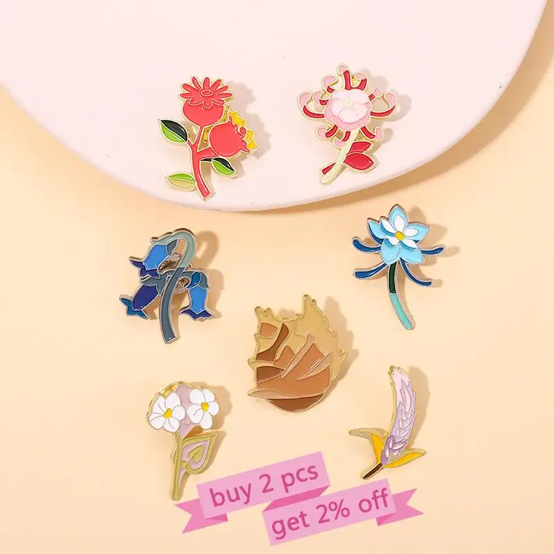 Liyue Flowers Enamel Pins Custom Genshin Impact Game Local Specialties Brooches Lapel Badges Plant Jewelry Gift Players Friends