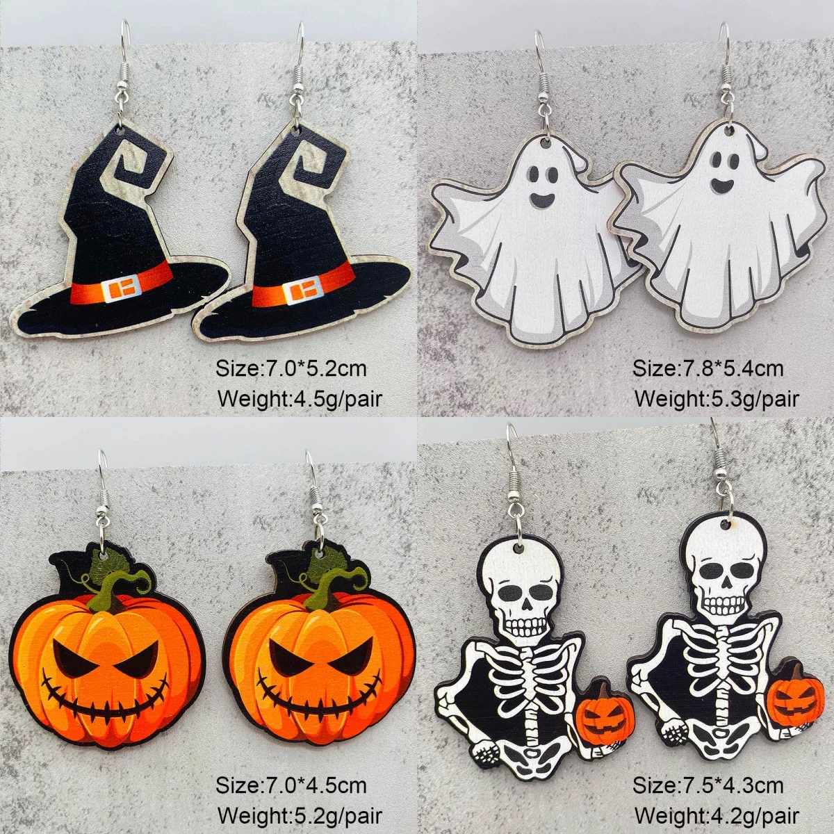 1 Pair Halloween Asymmetric Wood Acrylic Pumpkin Earrings Set for Women Christmas Jewelry Fashion Accessory