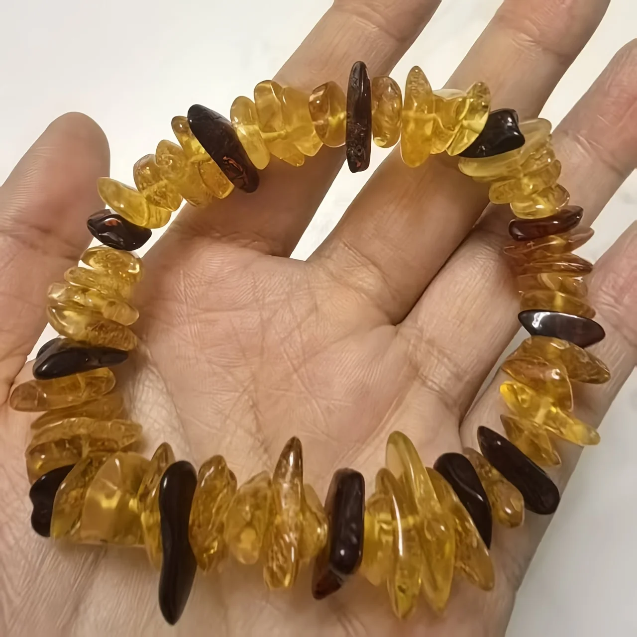 Natural Baltic Amber Gold Pepper Crushed Stone Bead Bracelet - Handcrafted Jewelry Accessory